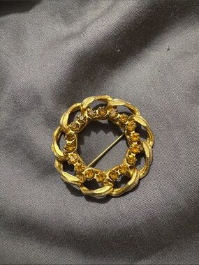 Gold-Tone Circular Crystal Wreath Brooch - Women Jewelry